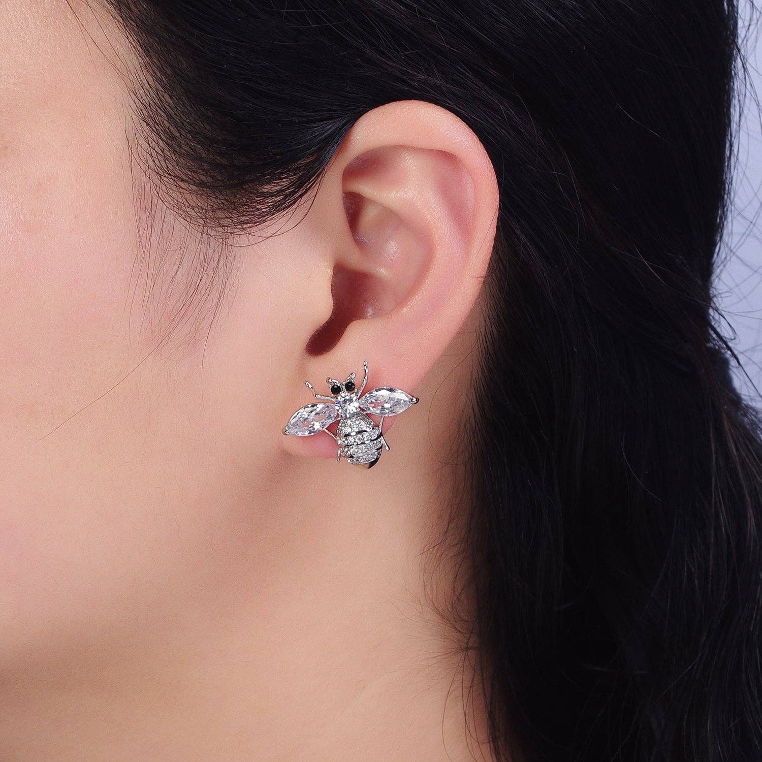 Aim Eternal - Wholesale Stud/Post Earrings - Gold Filled Bee Stud Earrings With Crystal Cubic Zirconia2