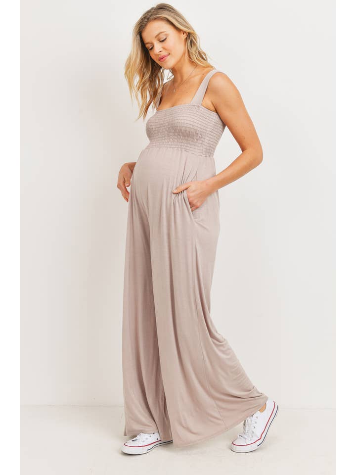 Hello Miz - Wholesale Lounge Romper - Maternity - Sleeveless Smocked Maternity Wide Leg Jumpsuit 15