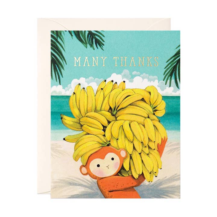 Monkey Many Thanks Greeting Card for wholesale by JooJoo Paper