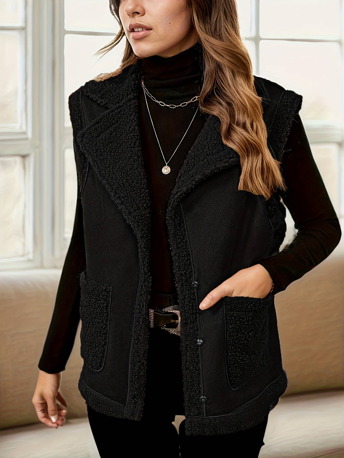 Lily Clothing - Wholesale Outerwear Vest - Women's - Corduroy collar and suede vest jacket6