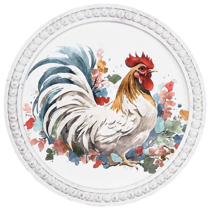 Watercolor Rooster Art - Beaded Art Round for wholesale by Sincere Surroundings