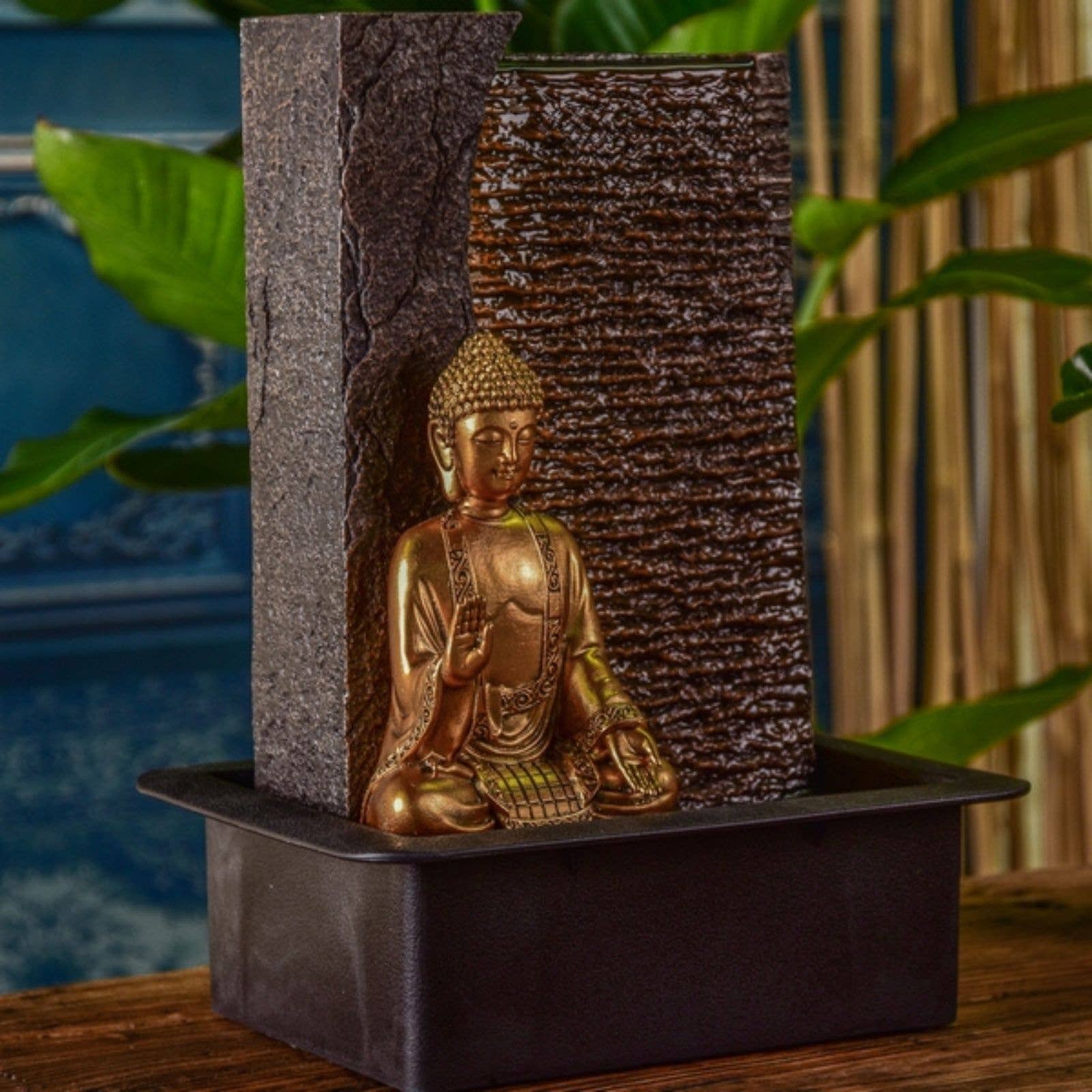 Zen'Arôme - Wholesale Decorative Tabletop Object - Jati Water Wall Fountain - Removable Buddha and LED Lighting4