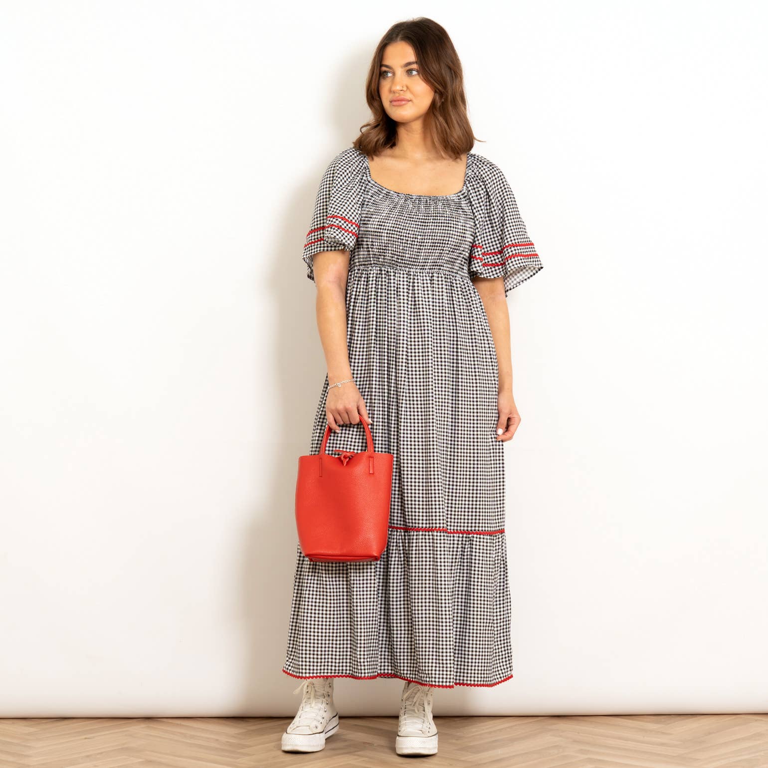 Sarta – Großhandel Kleid – Damen – Briar Milkmaid Maxikleid - Schwarz, Gingham6