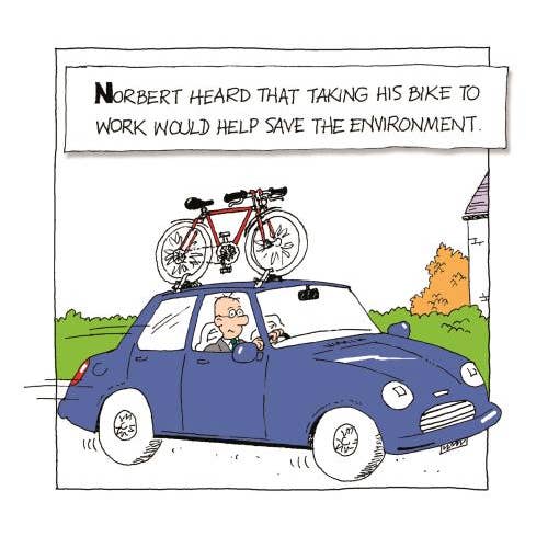 Norbert & Val Open Norbert Driving With Bike on Roof for wholesale by EMOTIONAL RESCUE