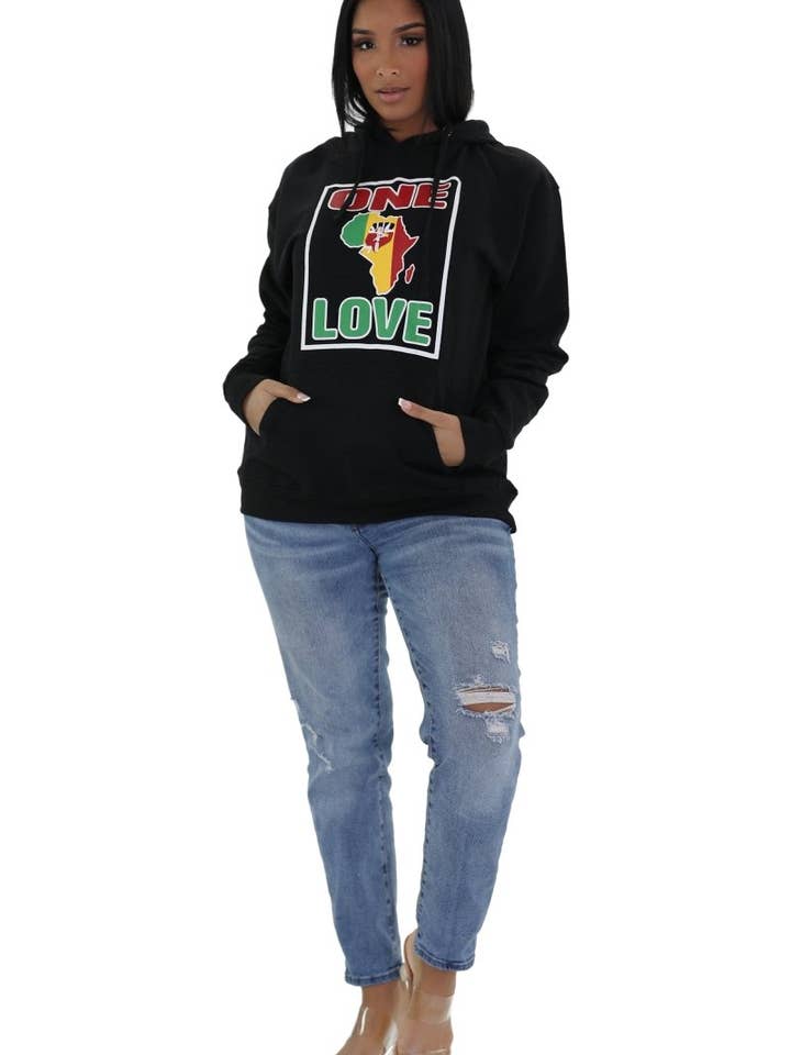 One Love Rasta Color Hoodie (M-2XL) Black or Grey 9609 for wholesale by Advance Apparels