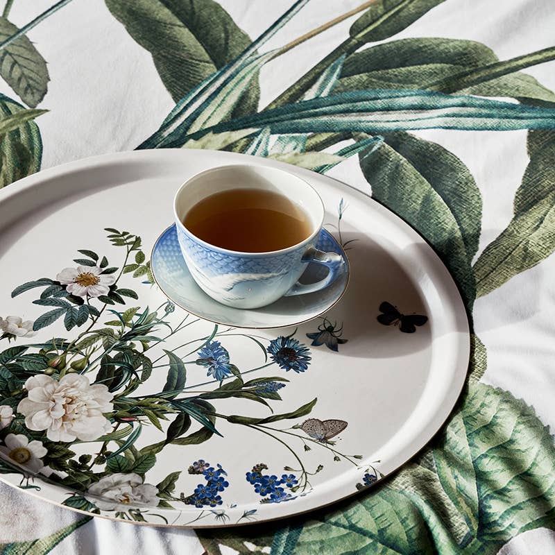 Koustrupco - Wholesale Serving Tray - Blue Flower garden round tray Ø38 - made of Nordic Birch2