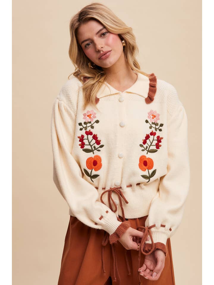 Listicle - Vendita all'ingrosso Cardigan - Donna - Cardigan Maglione Ricamato a Fiori14