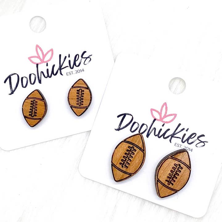 Wood Football Studs -Sports Earrings for wholesale by Doohickies