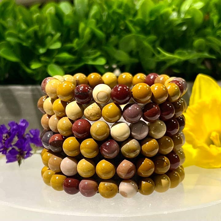 Natural Mookaite Jasper 8mm 7.5” Crystal Healing Stretch Bra for wholesale by KayleeNYC