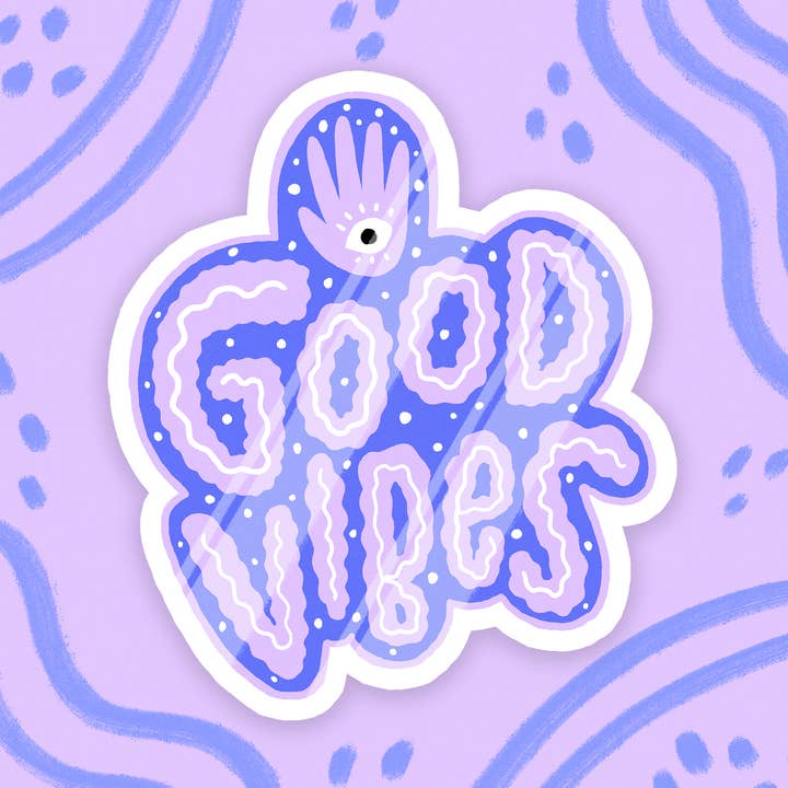 Gode Vibes Lilla Glossy Vinyl Sticker for engroshandel hos Wonder & Wild