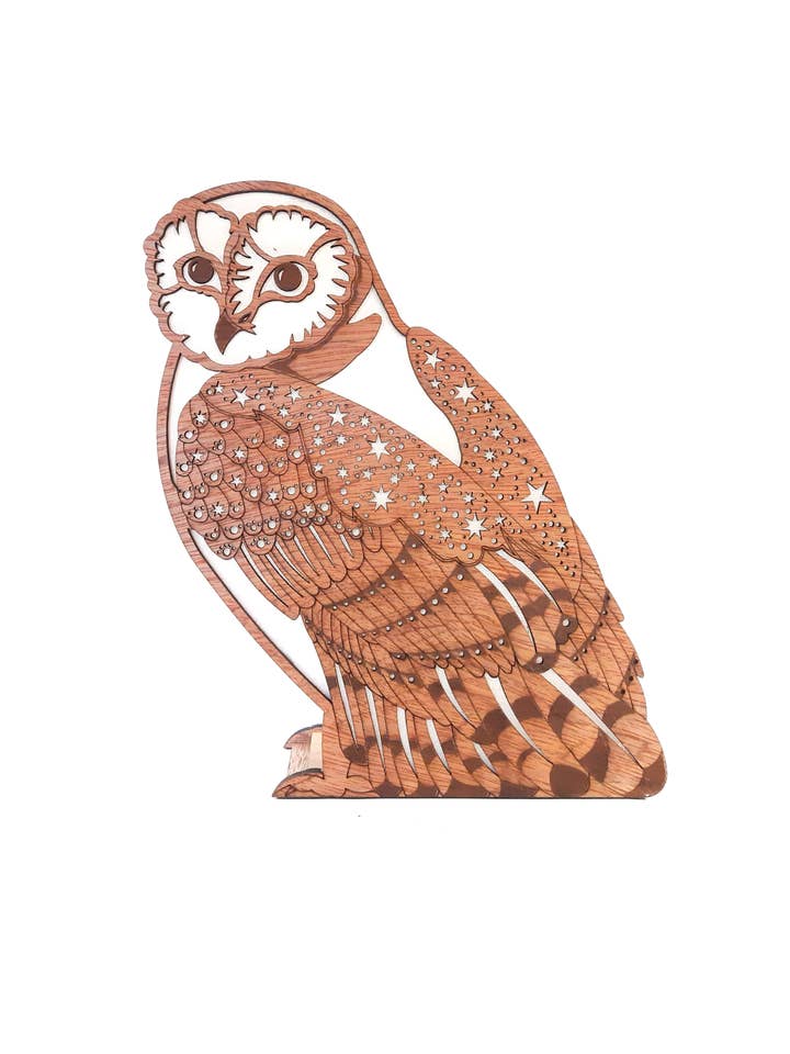 Starry Barn Owl, Lamp for wholesale by Bluebell Peak Design