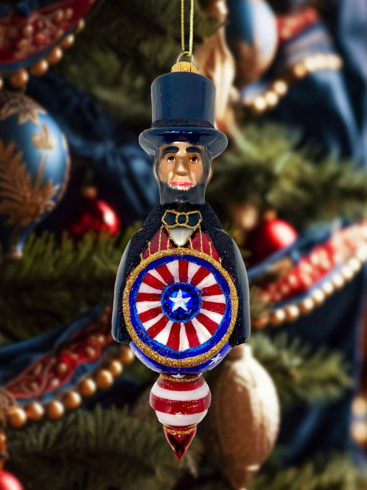 Abraham Lincoln Holiday Polish Glass Christmas Ornament for wholesale by Kenzies of London