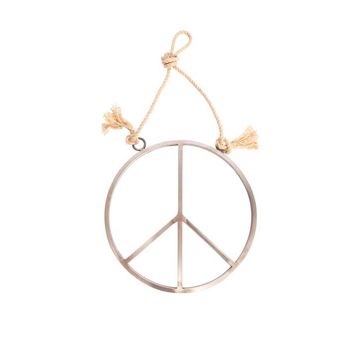 Small Hanging Metal & Jute Peace Sign for wholesale by Sugarboo & Co