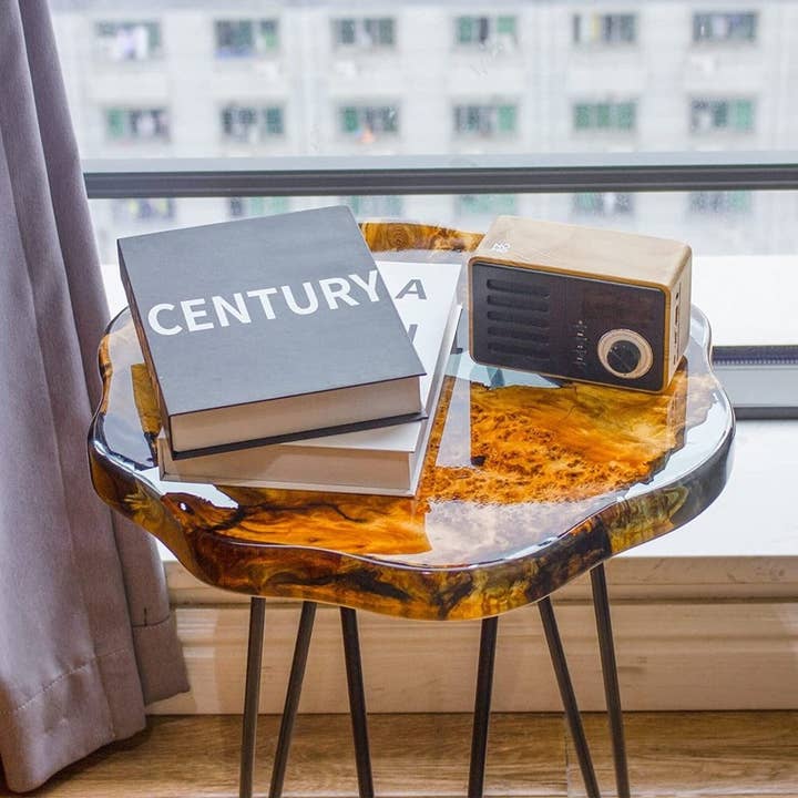 Tuzech Leather - Wholesale Side Table - Crystal Clear Epoxy Resin Natural Edge Wood End & Side Table