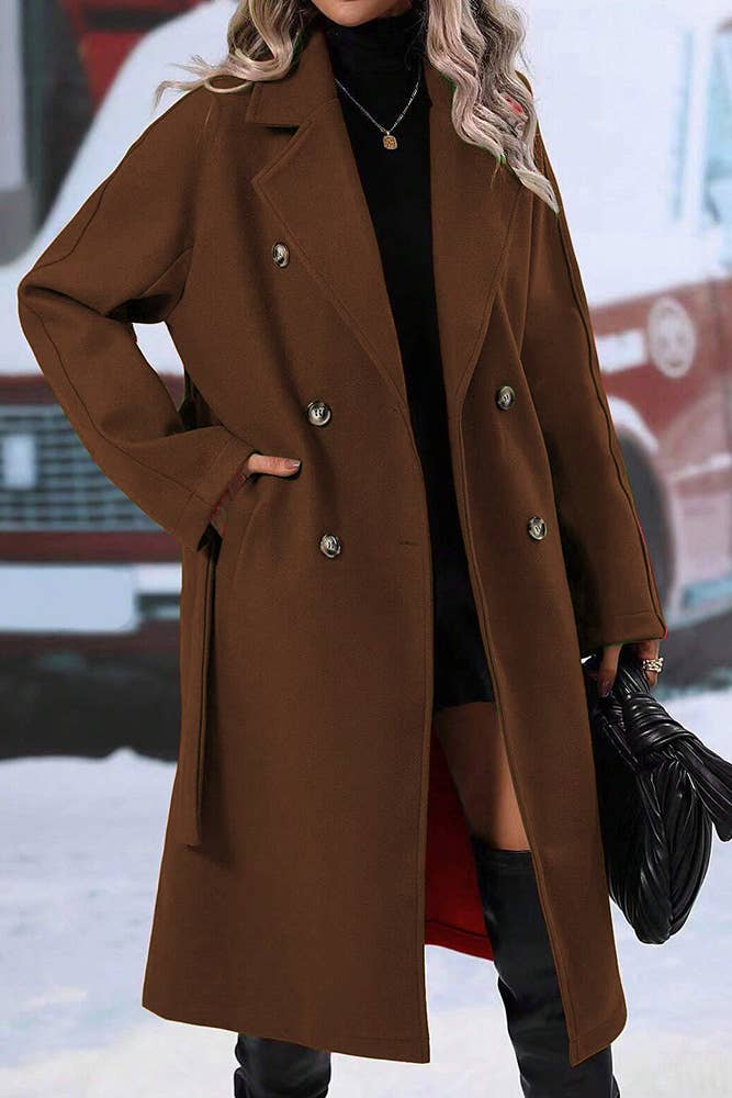 UNISHE - Wholesale Coat - Women's - Double Breasted Notch Lapels Overcoat with Belt GSS11616