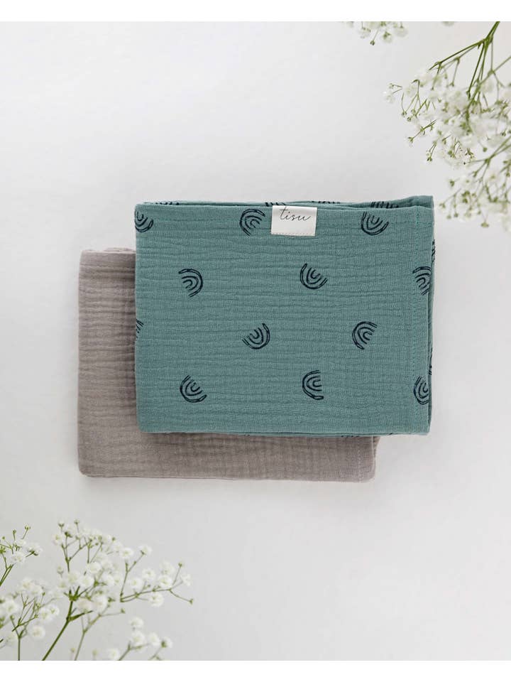 TISU - Wholesale Bedding Blanket - Kids & Baby - TISU muslin set, Dusty Green Rainbow + Sand