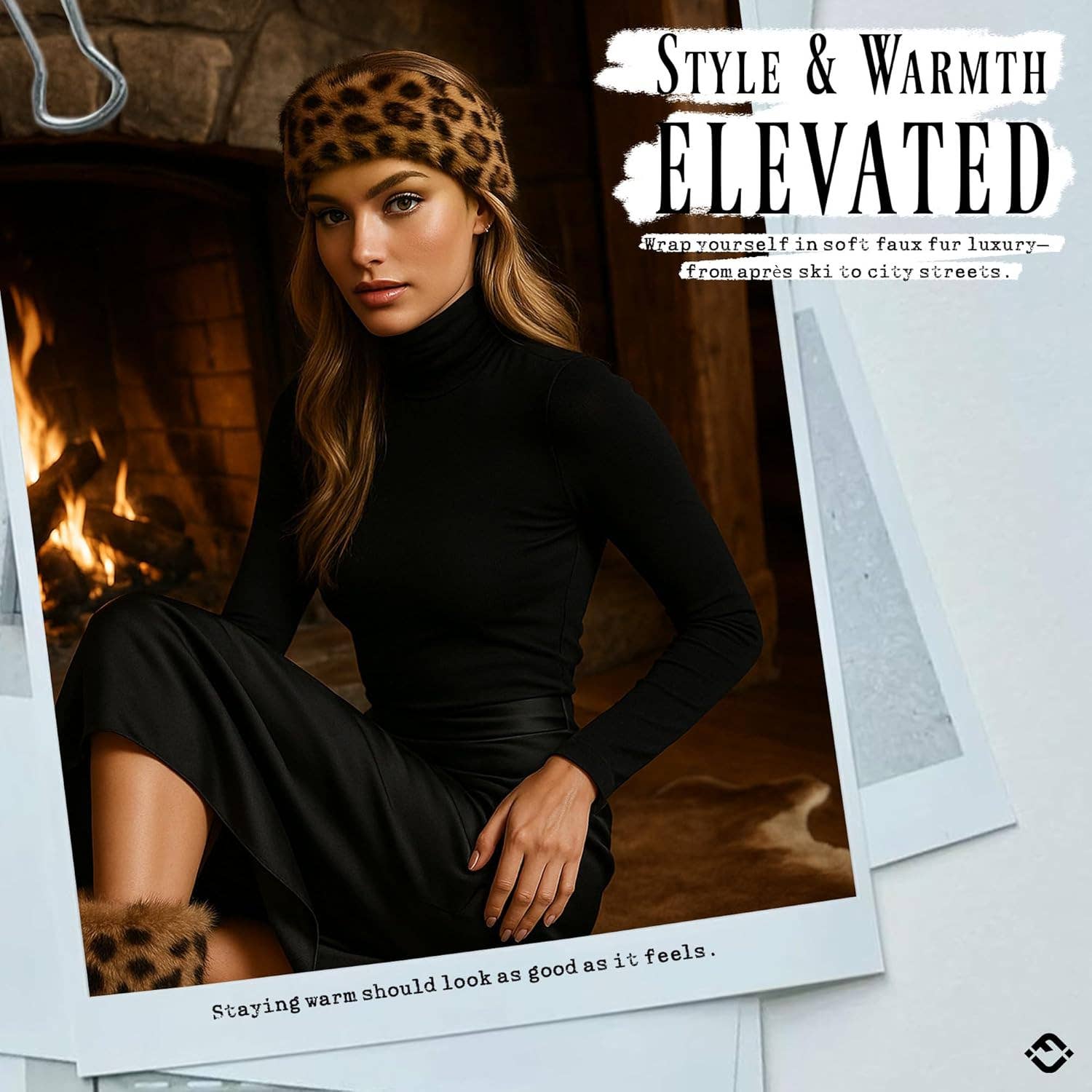 Funky Junque – wholesale Fashion headband – women's – Faux Fur Lined Winter Headband - Leopard - Latte3