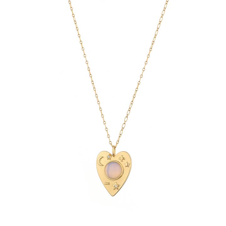 Opal Charged Heart Stone Pendant Necklace for wholesale by CHARGED
