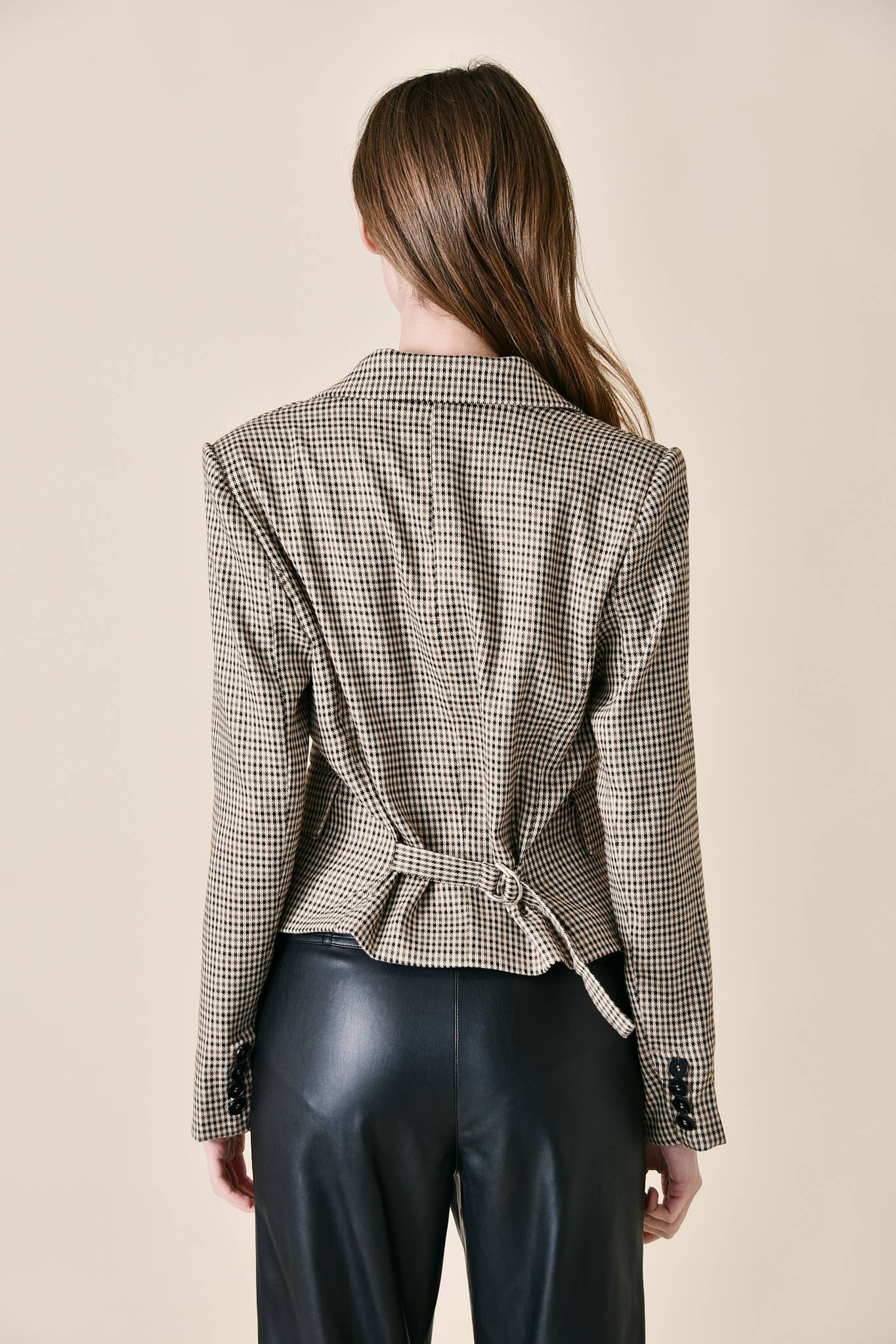 BROWN MULTI PREPPY TEXTURED PLAID DOUBLE BREASTED BLAZER-OI6000FO for wholesale on Faire9