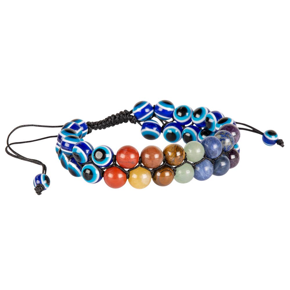 Benjamin International - Wholesale Beaded Bracelet - Two Layer Chakra Bead Evil Eye Adjustable Bracelet1
