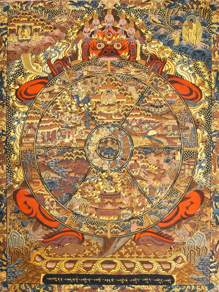 Pintura Thangka del Rueda de la Vida Tibetana Antigua para venta al por mayor de Lucky Thanka