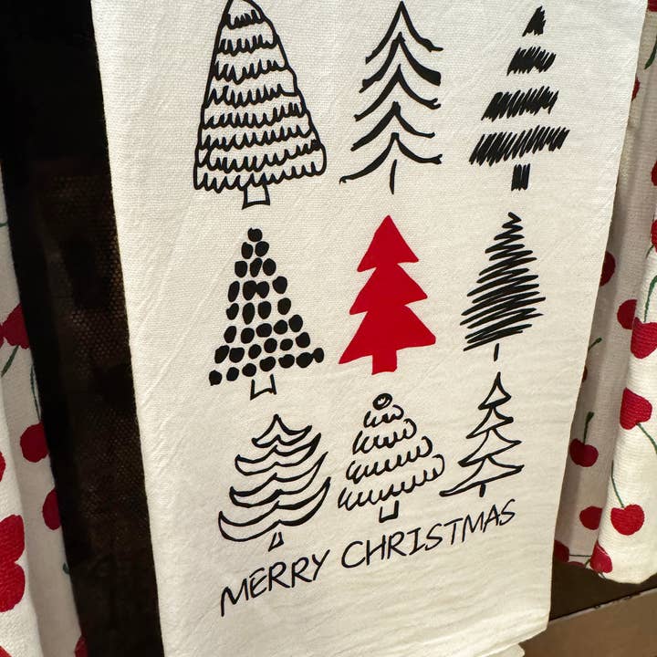 Merry Christmas Trees Tea Towel for wholesale by Kim Bowen Llc