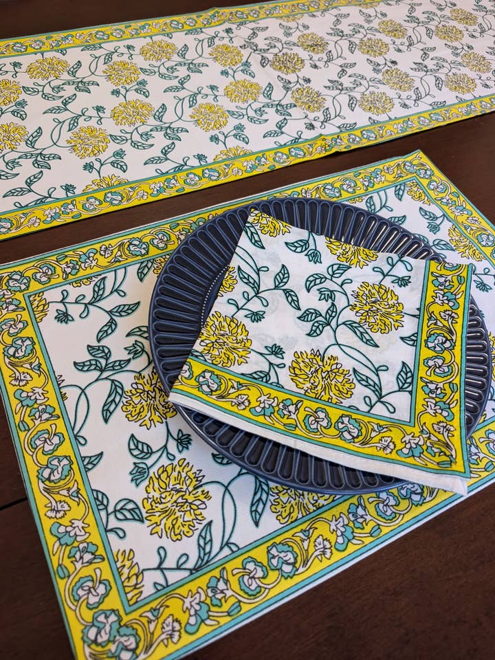 Marigold Block-Printed Tabletop Linen for wholesale by Mystic Marigold Co.