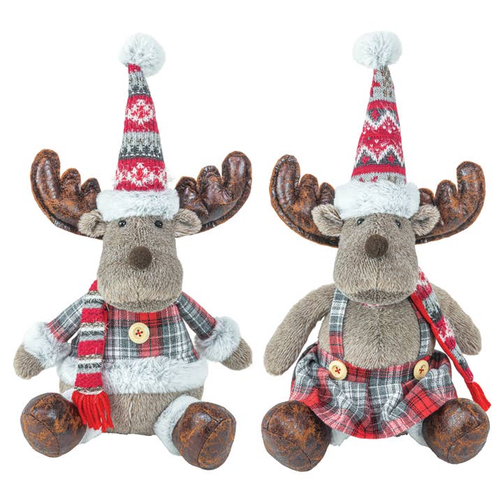 Jolly Christmas Rutig Älg Sitter (2 Assorterade) för wholesale av Hanna's Handiworks