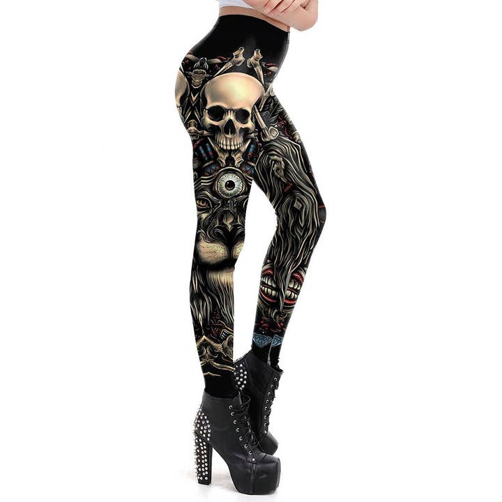 Leggings da donna per sollevamento dell'anca con stampa digitale Skull 3D per la vendita all'ingrosso da parte di Tourtiwi