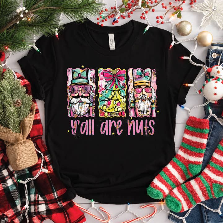 Y'all Are Nuts- Christmas Unisex Graphic T-Shirt for wholesale by Southern Attitude Designs Inc