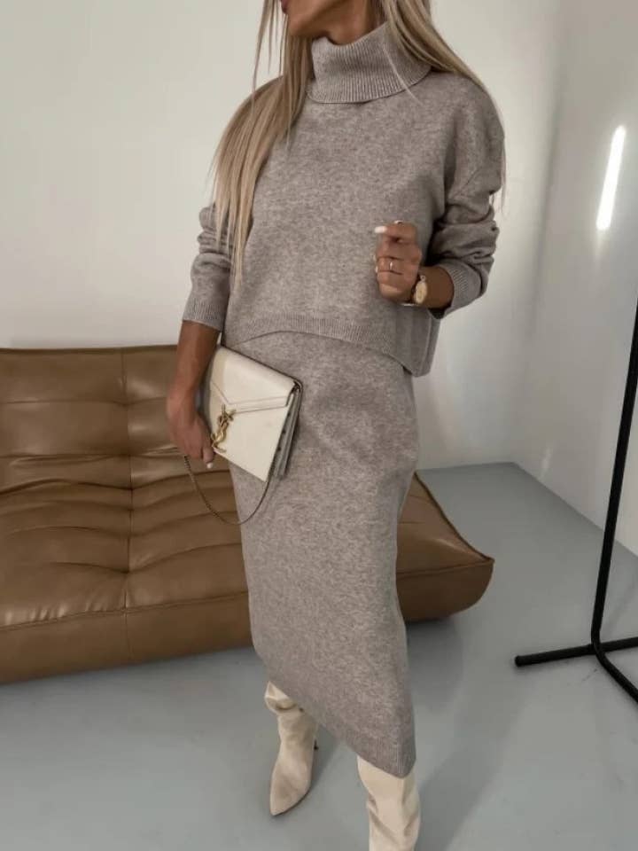 Katinki - Wholesale Top & Skirt Set - Women's - Turtleneck Sweater and Maxi Skirt Set6