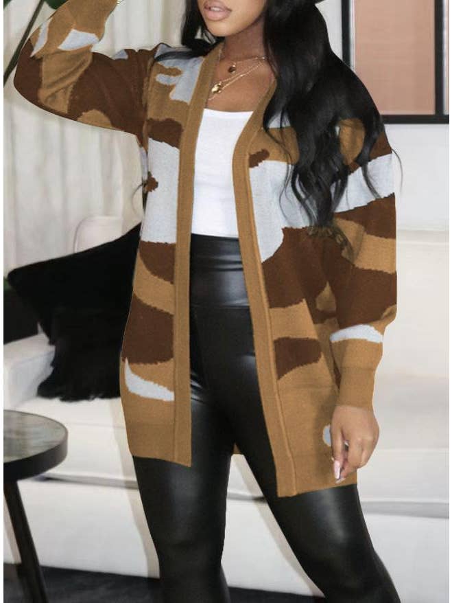 Rosa Clothing - Wholesale Cardigan - Women's - Camouflage knit sweater cardigan jacket