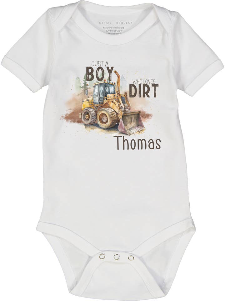White Just a Boy who Loves Dirt Personalized Short sleeve Body for wholesale on Faire