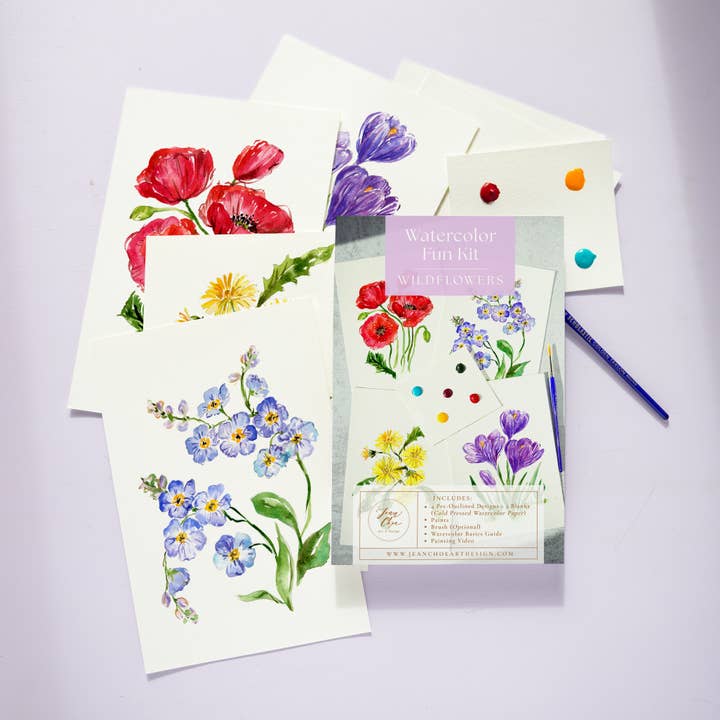 Jean Choe Art & Design - Wholesale DIY Craft Kit - Wildflowers Watercolor All-In-1 Kit for Beginners