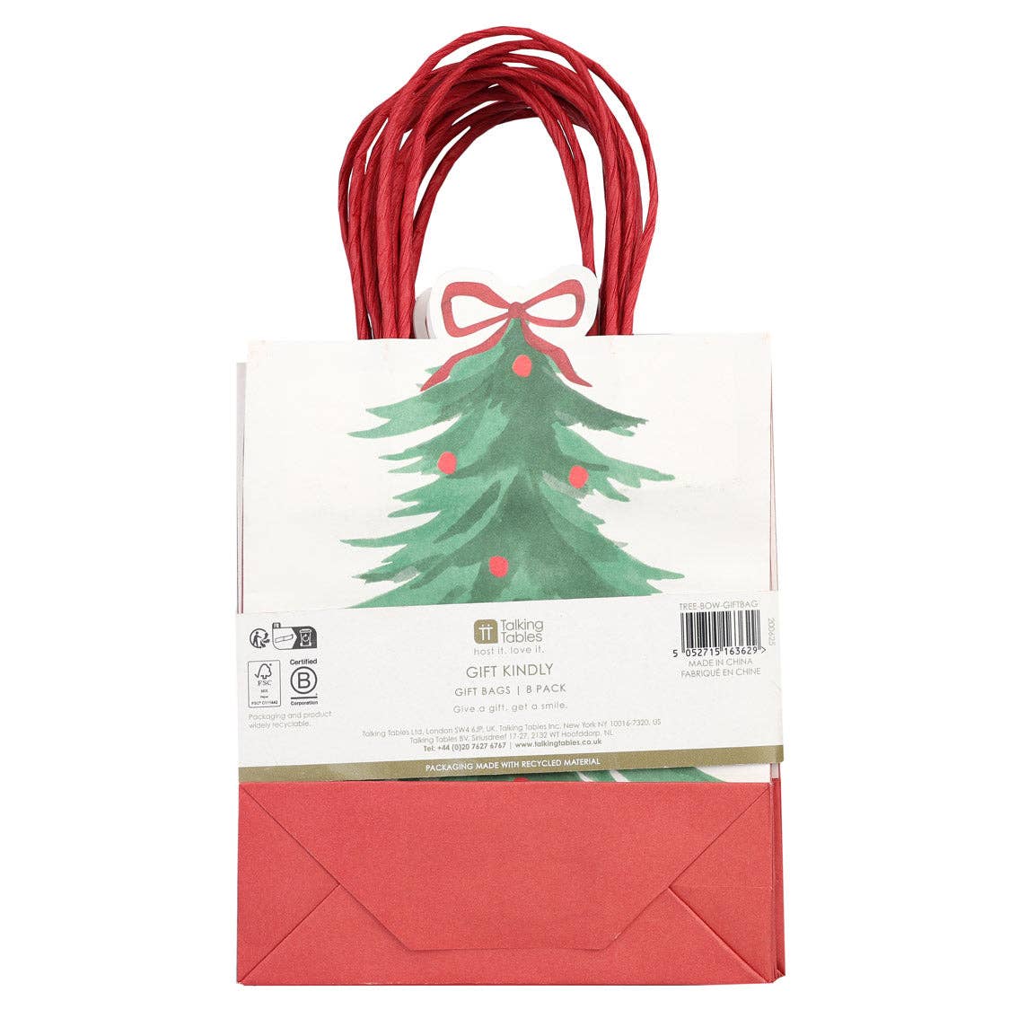 Talking Tables USA - Vente Pochette cadeau - Sacs-cadeaux en papier avec sapin de Noël - Lot de 8 | Décoration de Noël |3
