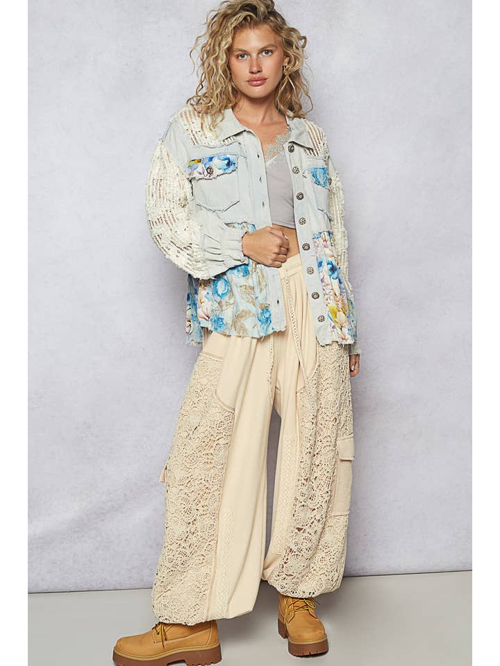 Pol Clothing - Wholesale Jacket - Women's - Balloon sleeve A-line twill woven floral jacket SALE4