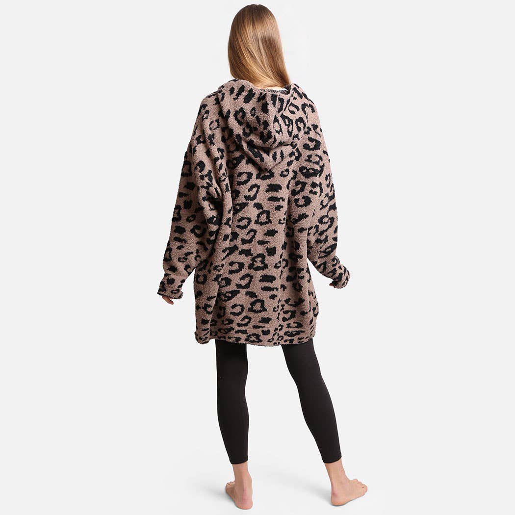 Fashion City - Wholesale Hoodie - Women's - Leopard Print Soft Hooded Snuggie w Pocket5