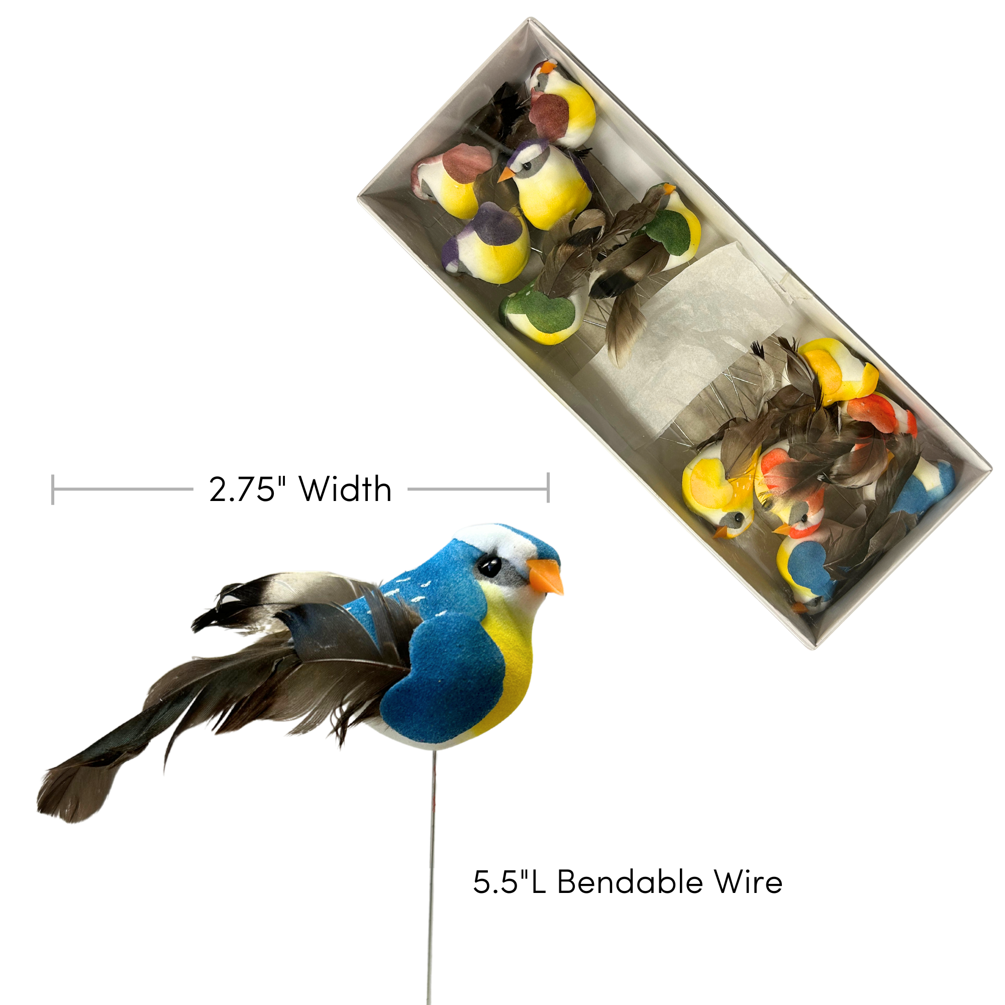 Jacobson - Wholesale Craft Supplies - Assorted Feather Birds on Wires - Pastel or Natural0