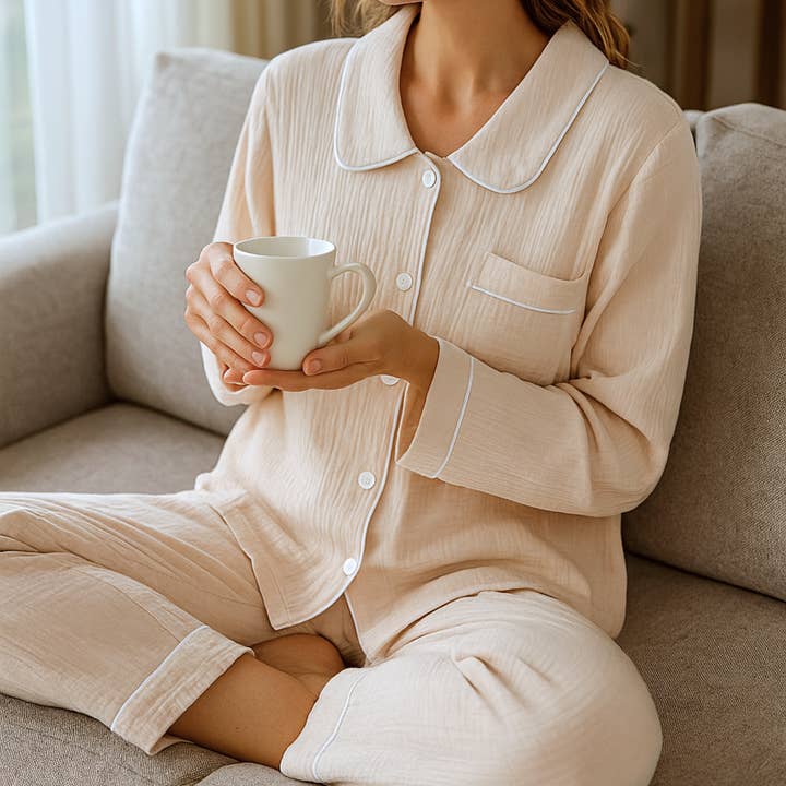 Women’s Cotton Pajama Set – Soft Gauze Lounge PJ for wholesale by DrifWoo
