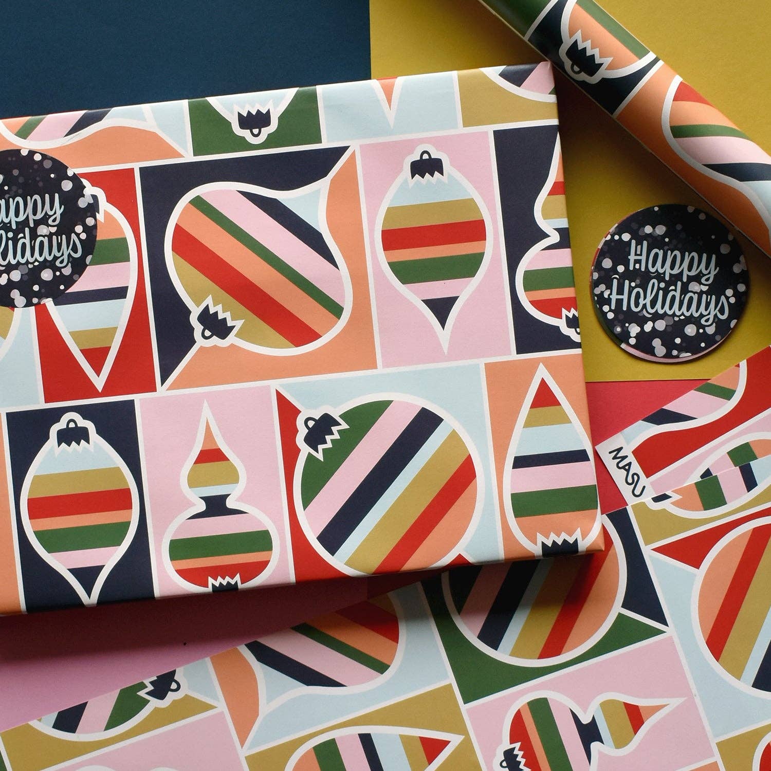 MASU - Wholesale Flat Wrap - Striped Christmas Ornaments Recycled Wrapping Paper6