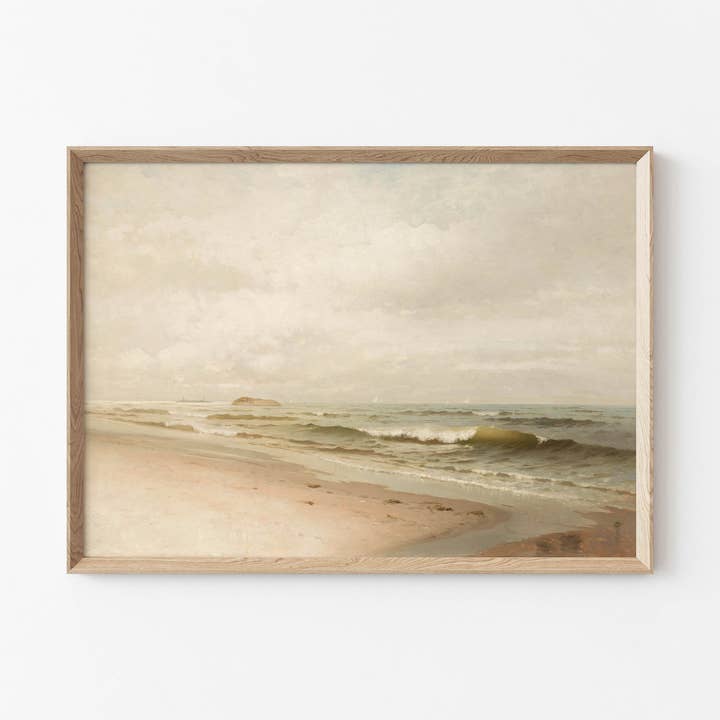 Impression d'art vintage - Peinture de plage neutre - « Promenades sur la plage » pour la vente par AMY WARR ART