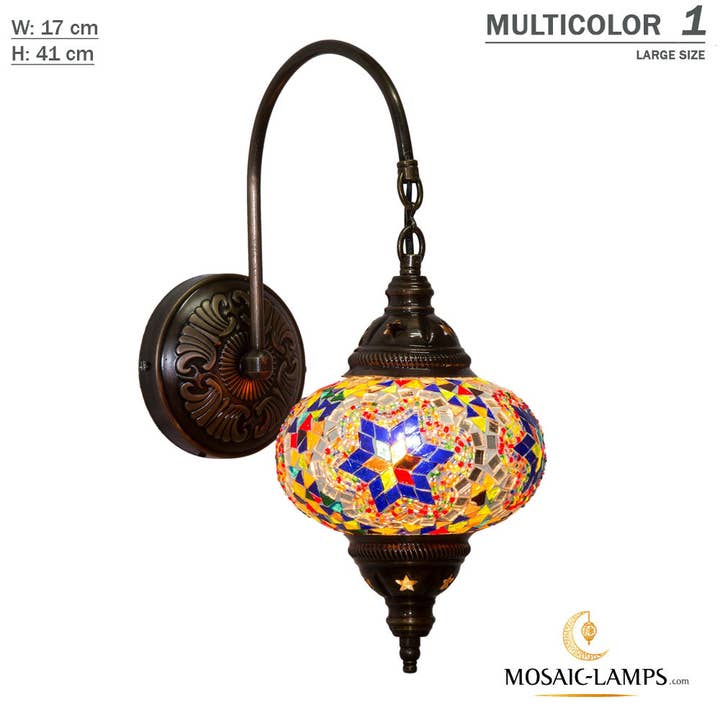 Large Traditional Turkish Mosaic Swanneck Wall Lamp for wholesale by Mosaic Lamps
