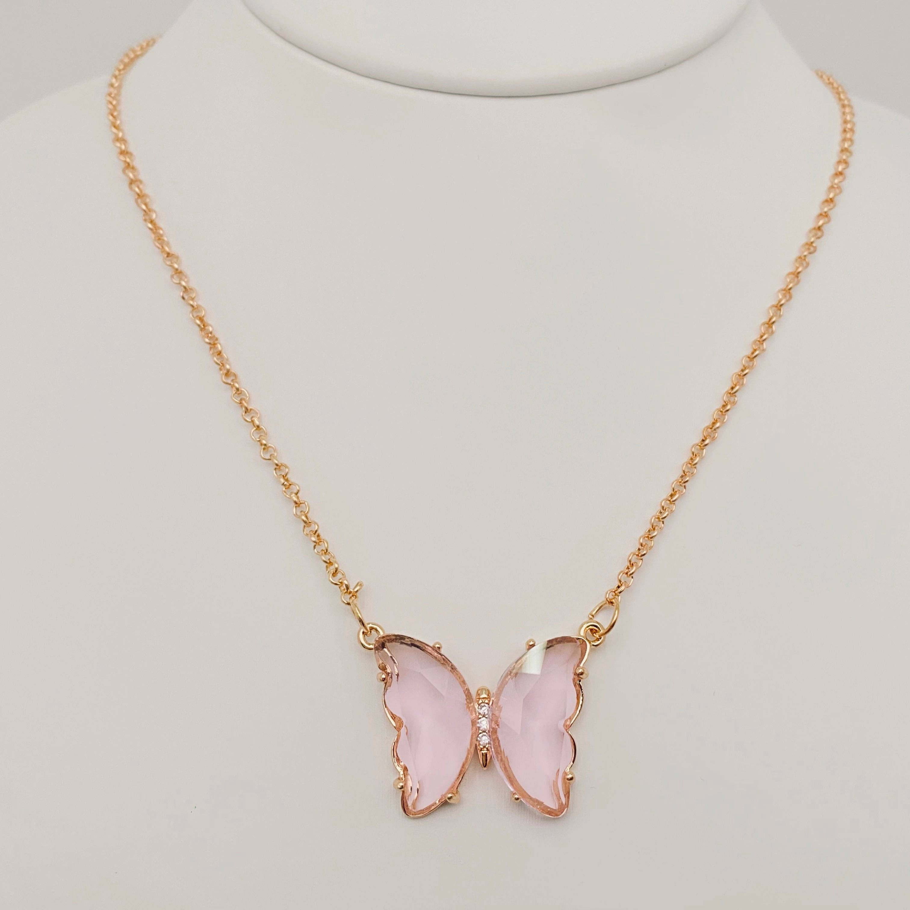 Mio Queena - Wholesale Pendant/Charm Necklace - Multicolor Glass Butterfly Pendant Necklace7