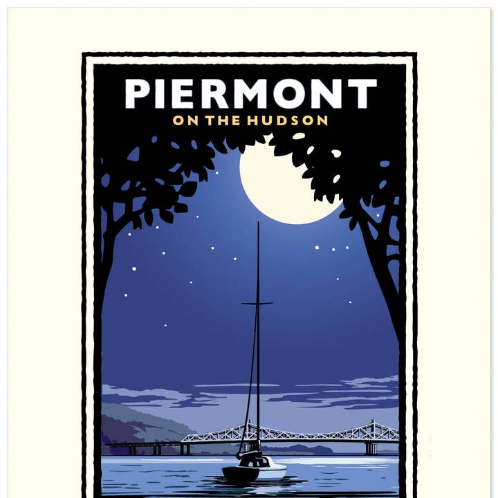 Landmark NY | Piermont sur le Hudson au clair de lune pour la vente par Legendary Landmark Art Prints