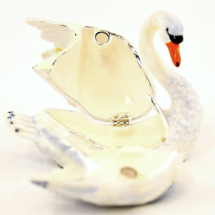 Ciel Collectables - Wholesale Jewelry Box/Organizer - Pink Swan Trinket Box. Hand Made with White & Pink Enamel10