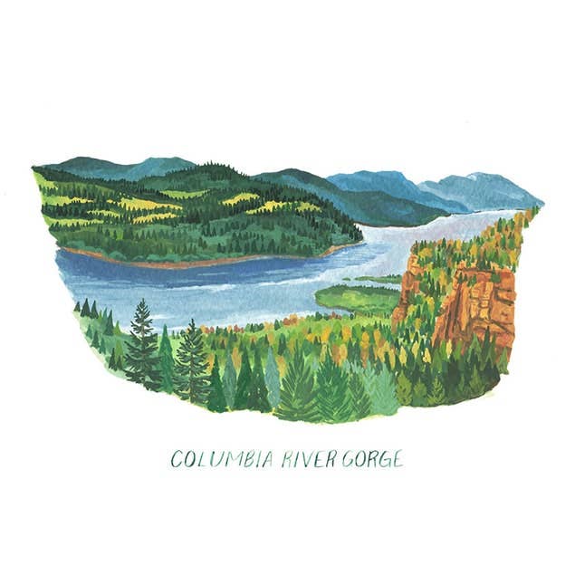 Columbia River Gorge, Oregon Print for wholesale by Erin Vaughan Illustration