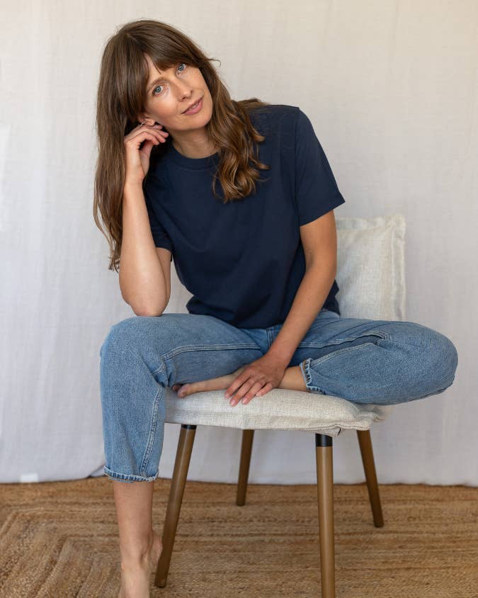 Ivy T - Vente T-shirt – femme - T-shirt bleu marine en coton biologique Maggie