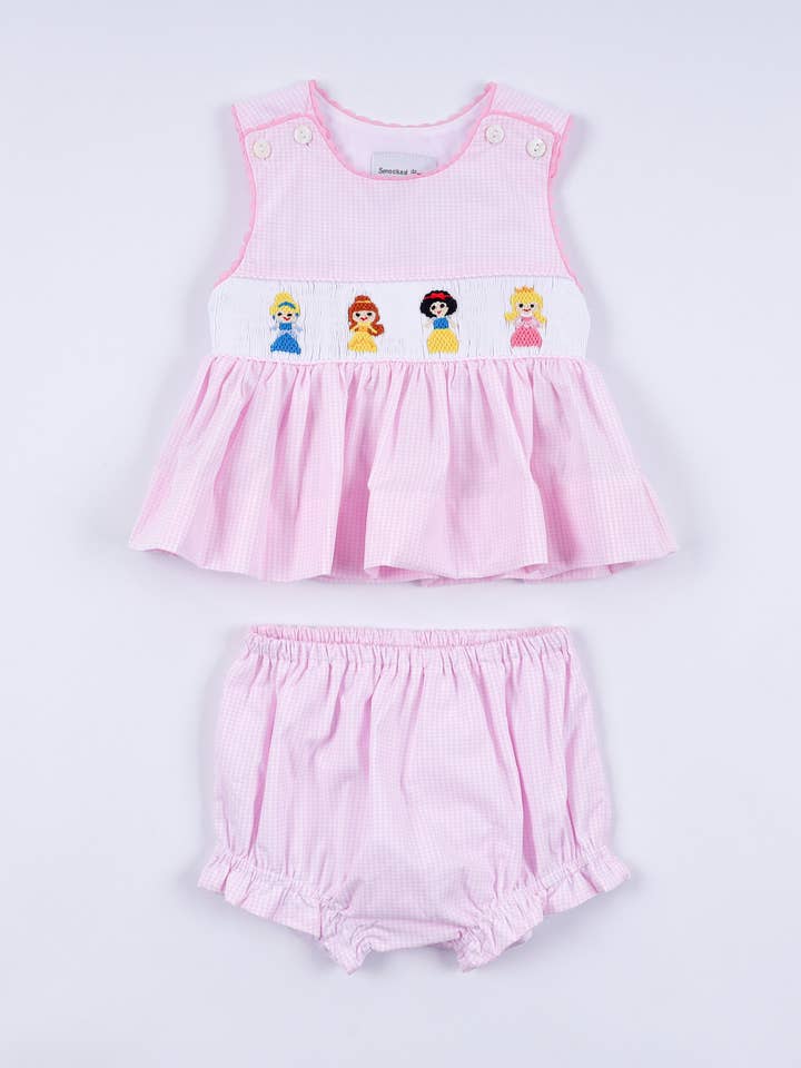 Rosa prinsessa handrökad rutig bloomer-set för wholesale av Aspen Rain Boutique