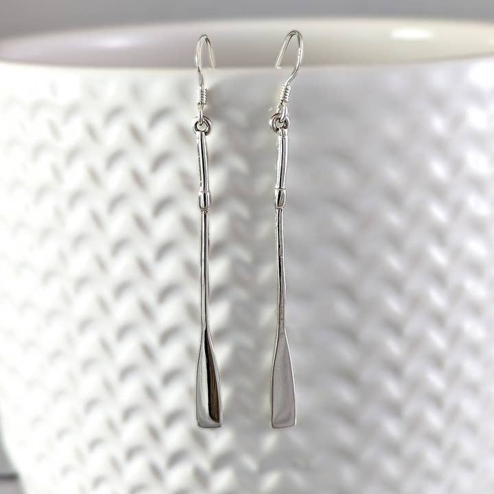 Long Paddle Earrings in Sterling Silver for wholesale by The Green Gecko