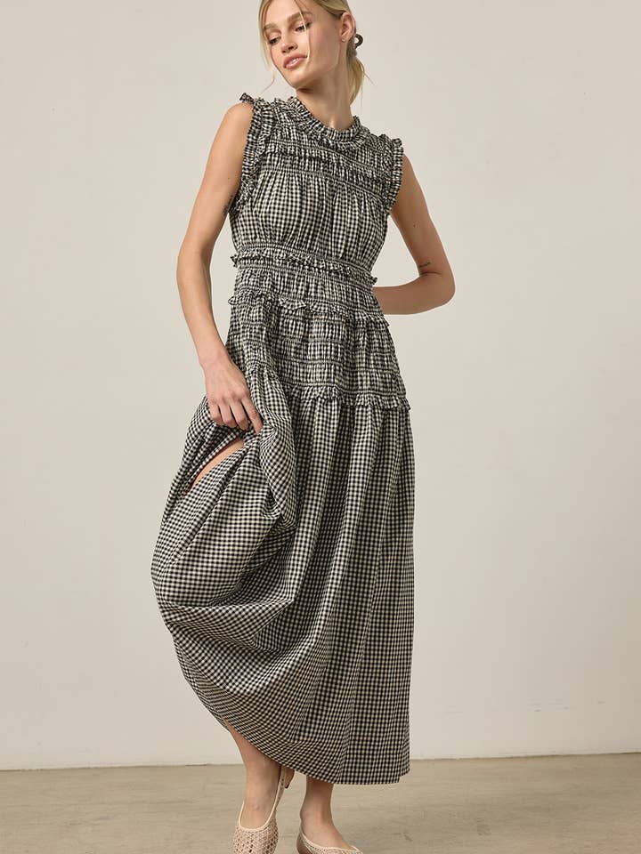 Smocked Gingham Maxi Dress - RD1271 for wholesale by RAISONNEL